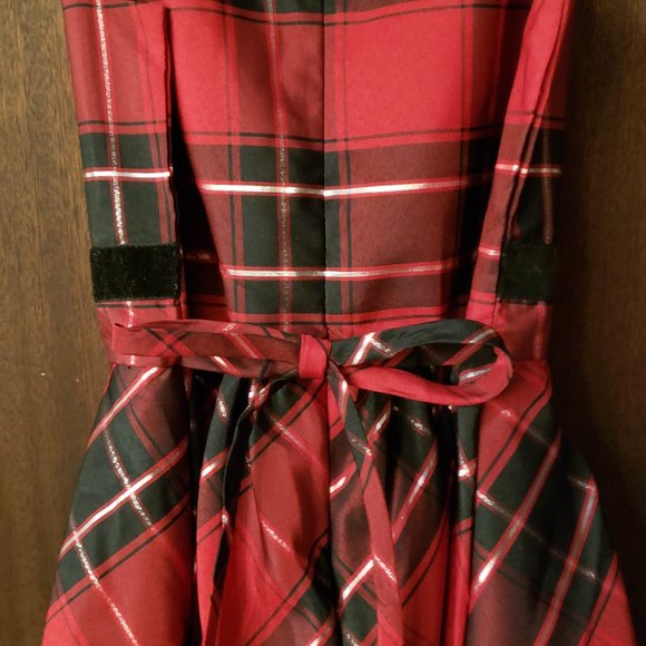 Girls Plaid High Low Holiday Dress with Black Velvety Shrug - Picture 7 of 9
